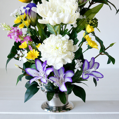 仏花セット　 造花 造花1対セット】 大輪ユリの仏花セット(white) アートフラワー