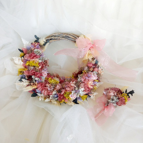 ウェディングブーケセール販売中！ リースブーケ&ブートニア2点セット  