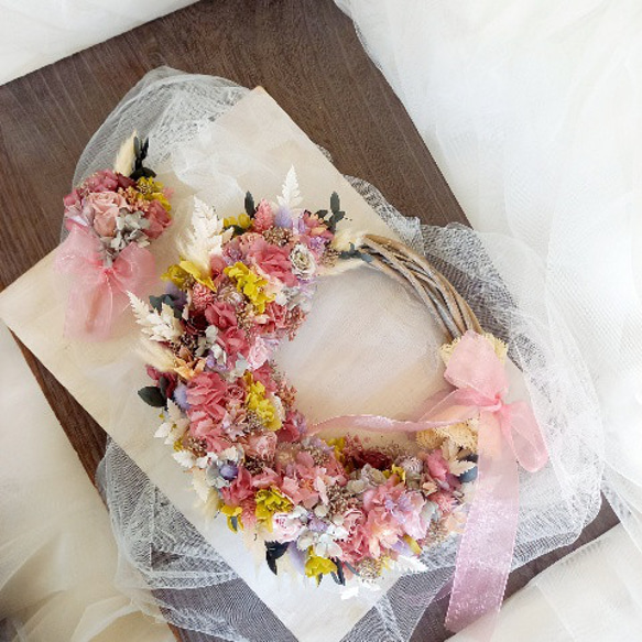 ウェディングブーケセール販売中！ リースブーケ&ブートニア2点セット  