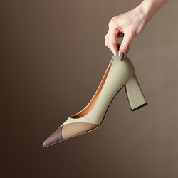 23 新款女士真皮鞋時尚獨特鞋高跟鞋 22 厘米 ~ 24.5 厘米杏色 #812⭐免運費⭐ 第9張的照片
