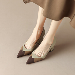 23 新款女士真皮鞋時尚獨特鞋高跟鞋 22 厘米 ~ 24.5 厘米杏色 #812⭐免運費⭐ 第4張的照片