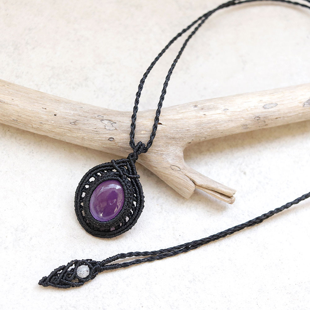 アメジストマクラメネックレスmac344天然石エスニックアジアンエキゾチックなアクセサリー