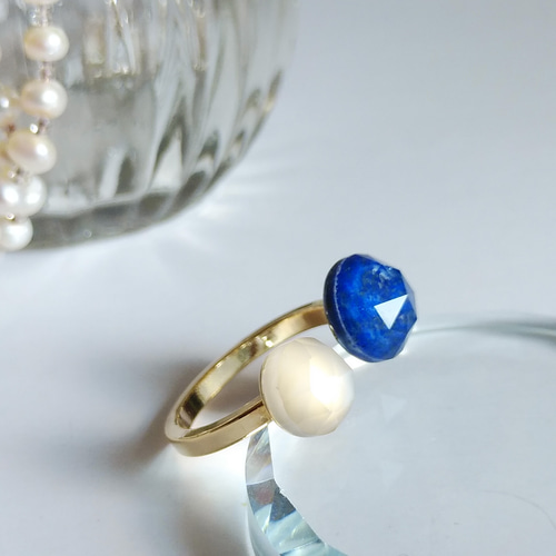 【ERI】宝石質ラピスラズリ×クリスタルのフリーサイズリング ERI】宝石質ラピスラズリ×クリスタルのフリーサイズリング ERI