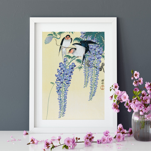 NO.494】ツバメと藤の花の日本画アートポスター和柄植物浮世絵和モダン