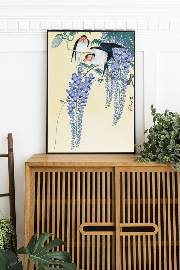 【NO.494】ツバメと藤の花の日本画アートポスター和柄植物浮世絵和モダン大正ロマンA5A3A2A1B5B4B3B2B1 13枚目の画像