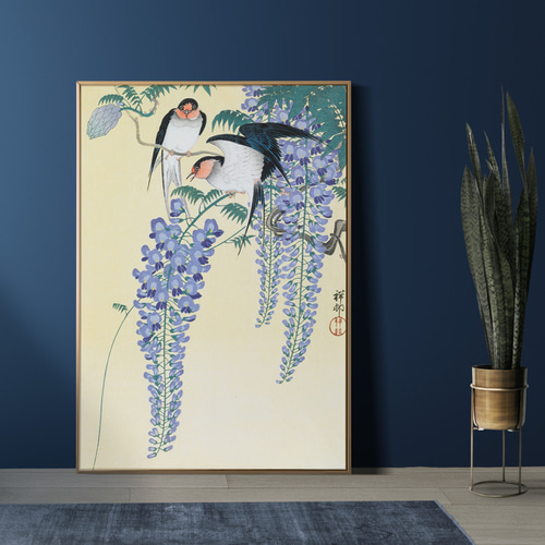 NO.494】ツバメと藤の花の日本画アートポスター和柄植物浮世絵和モダン