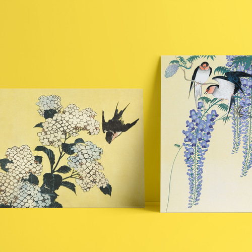 粛粲寶作☆ツバメと花 日本画