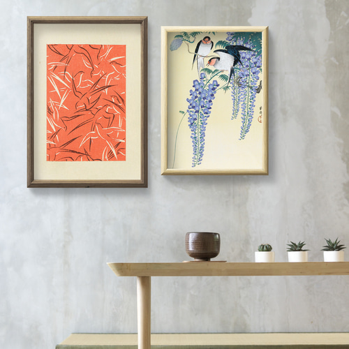 NO.494】ツバメと藤の花の日本画アートポスター和柄植物浮世絵和モダン