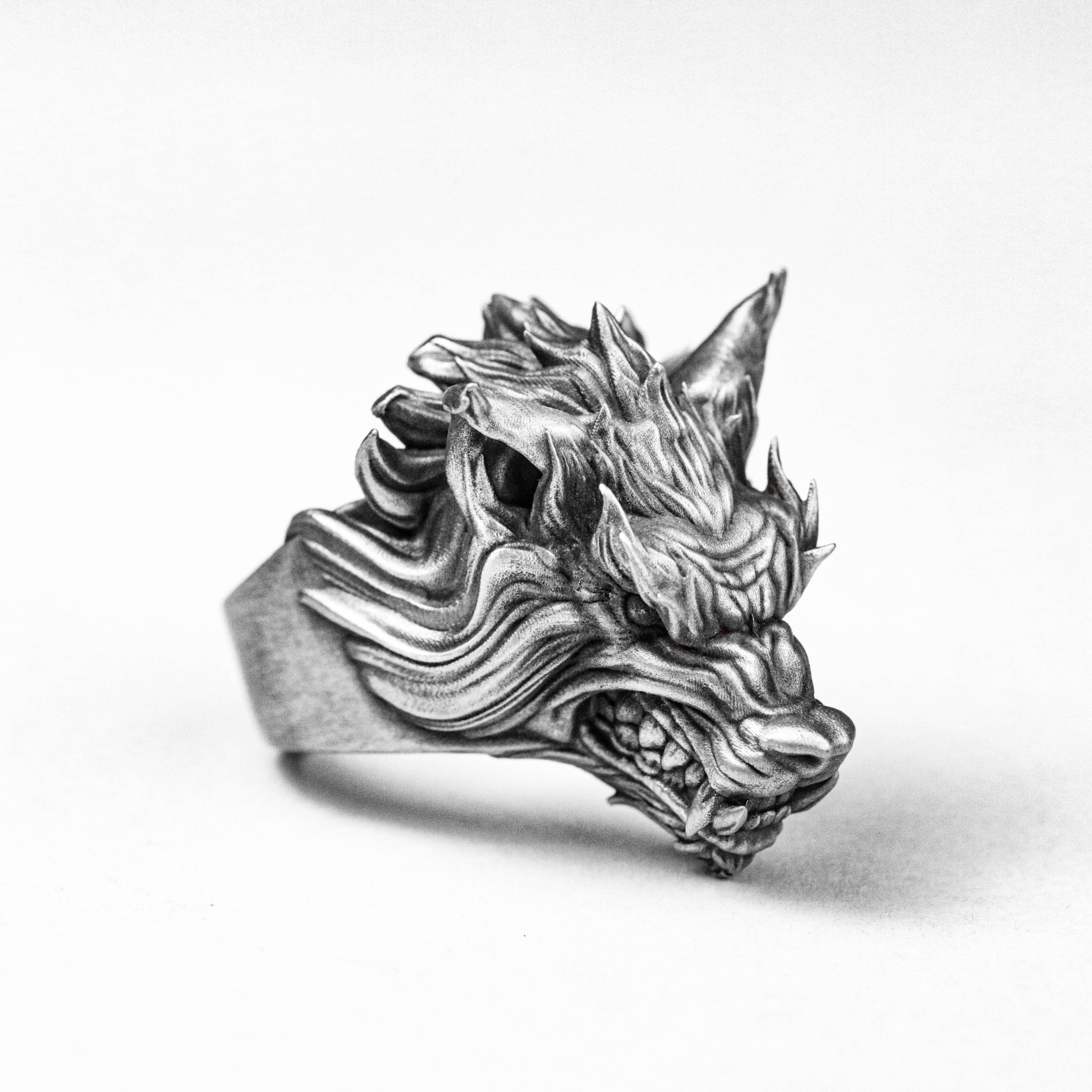 ウルフリング - 男性用リング - ウルフリング、アニマルリング、男性用シルバーリング、ヴィンテージリング、ファッション