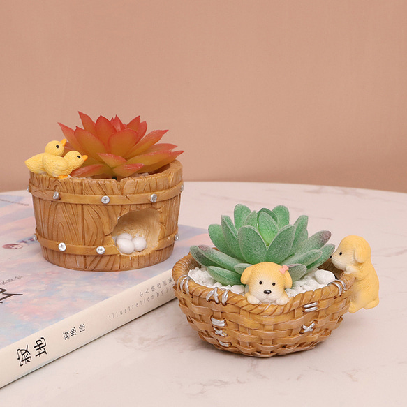 植木鉢 小型 かわいいキャラクター動物 卓上用 多肉植物用フラワーポット ペンホルダー 花器 収納 装飾品 1枚目の画像