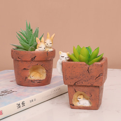 植木鉢 小型 かわいいキャラクター動物 卓上用 多肉植物用フラワーポット ペンホルダー 花器 収納 装飾品 2枚目の画像