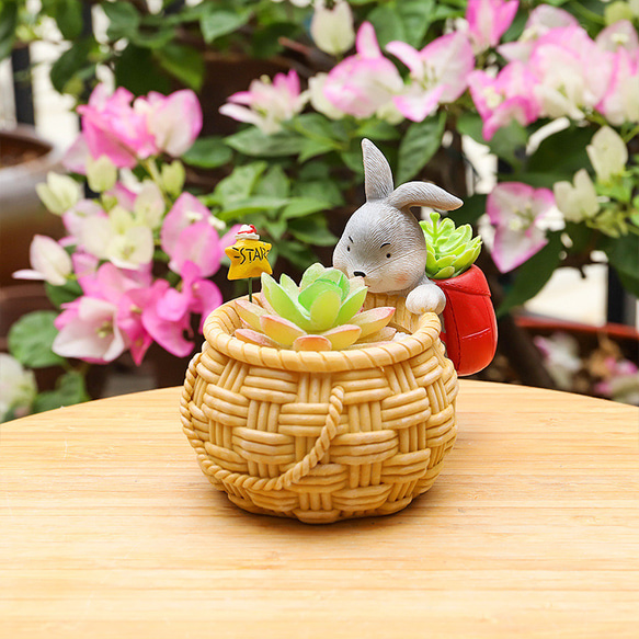 植木鉢 小型 かわいいコーギー うさぎ 卓上用 多肉植物用フラワーポット ペンホルダー 花器 収納 装飾品 3枚目の画像