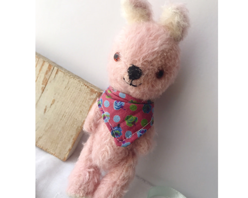 ☆junkな木箱シリーズ☆ いちごミルクカラーのうさちゃん テディベア