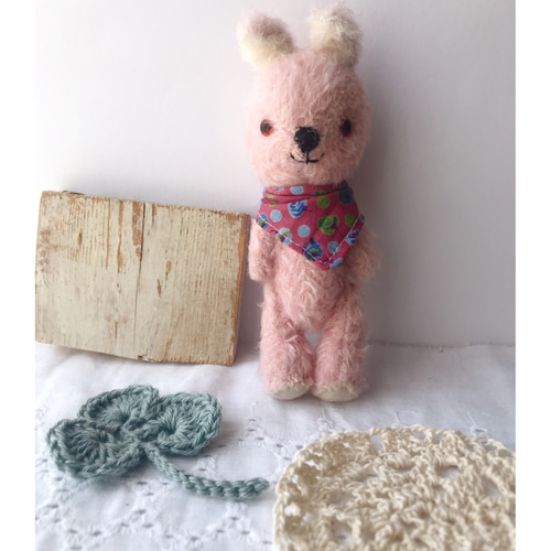 ☆junkな木箱シリーズ☆ いちごミルクカラーのうさちゃん テディベア