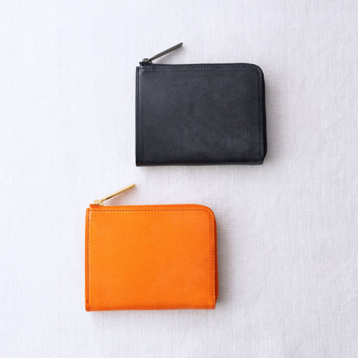 本革マルチ財布｜L字ファスナー｜コンパクト｜シンプル｜ペア財布｜ロロマレザー｜日本製｜オレンジ｜ネイビー
