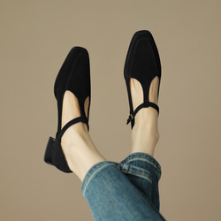 23 新款女士真皮鞋時尚獨特鞋高跟鞋 22 厘米-25 厘米黑色 #813⭐免運費⭐ 第2張的照片