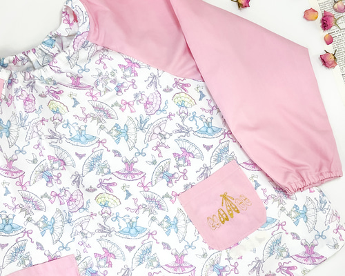 ハンドメイドスモック　size120 リボン　No.260 1bb9b836c9d81cf0619856735ee263