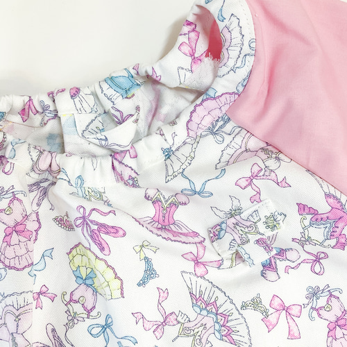 受注製作】送料無料◇120cm 多機能園児スモック バレエ×リボン柄