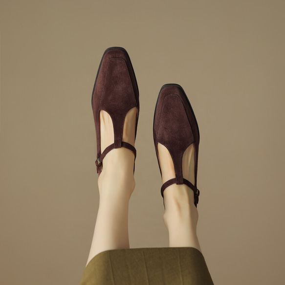 23新款女士真皮鞋時尚個性鞋高跟鞋22cm~25cm咖啡色#813⭐包郵⭐ 第3張的照片