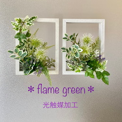 【送料無料】★光触媒加工　flame green［Mホワイト101］2P★フェイクグリーン壁掛け★ウォールグリーン 1枚目の画像