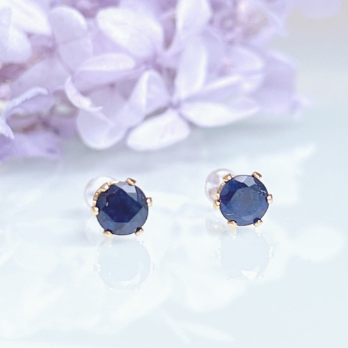お*ん様 ブルーサファイアとダイヤのピアス 花形スタッドピアス