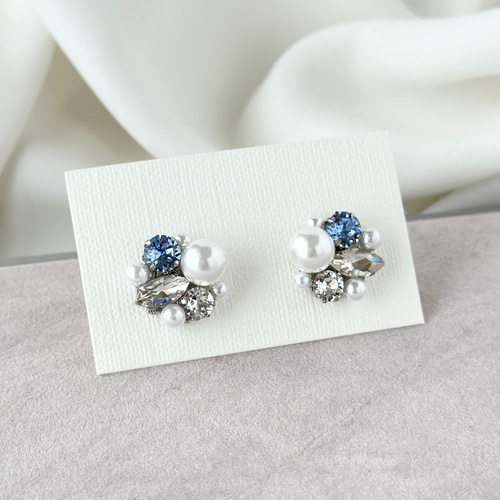 サムシングブルー パール ビジュー ピアス イヤリング ［ 結婚式