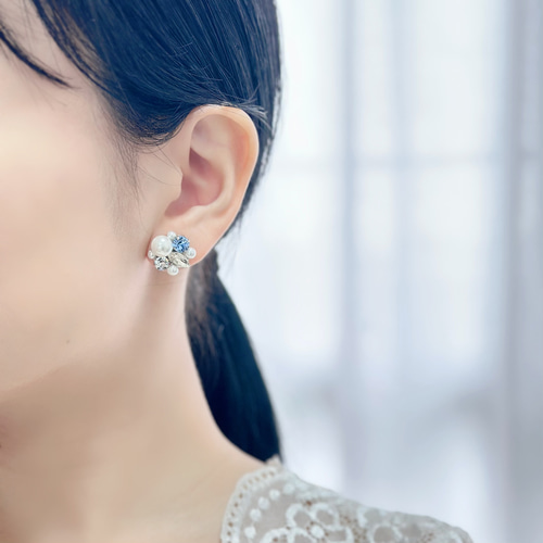 サムシングブルー パール ビジュー ピアス イヤリング ［ 結婚式