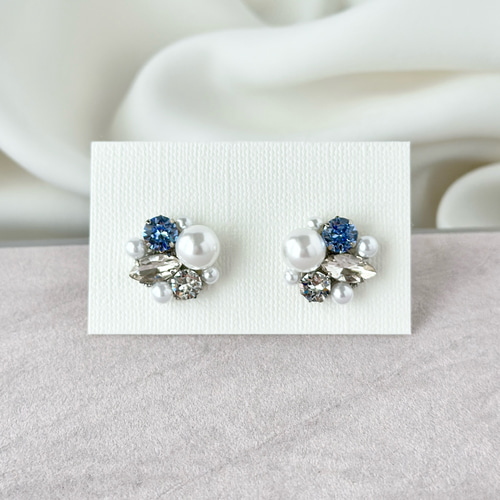 サムシングブルー パール ビジュー ピアス イヤリング ［ 結婚式