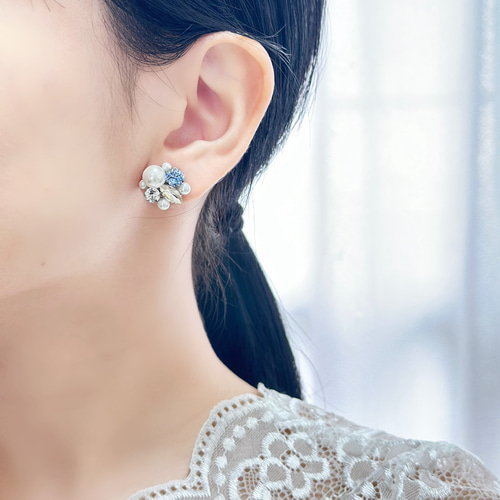 サムシングブルー パール ビジュー ピアス イヤリング ［ 結婚式
