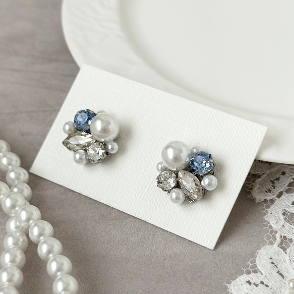 サムシングブルー パール ビジュー ピアス イヤリング ［ 結婚式