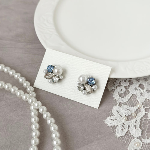 サムシングブルー パール ビジュー ピアス イヤリング ［ 結婚式
