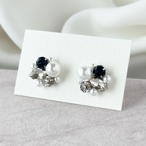 サムシングブルー パール ビジュー ピアス イヤリング ［ 結婚式