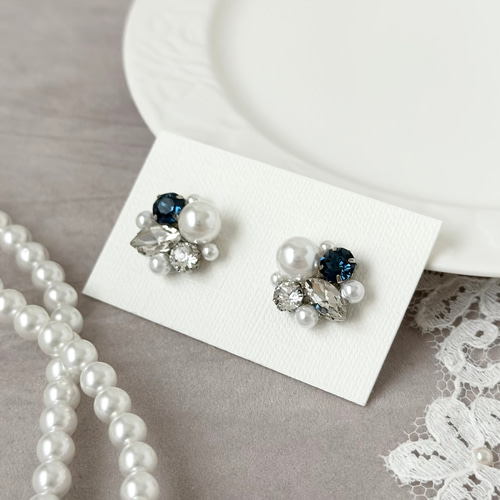 サムシングブルー パール ビジュー ピアス イヤリング ［ 結婚式 