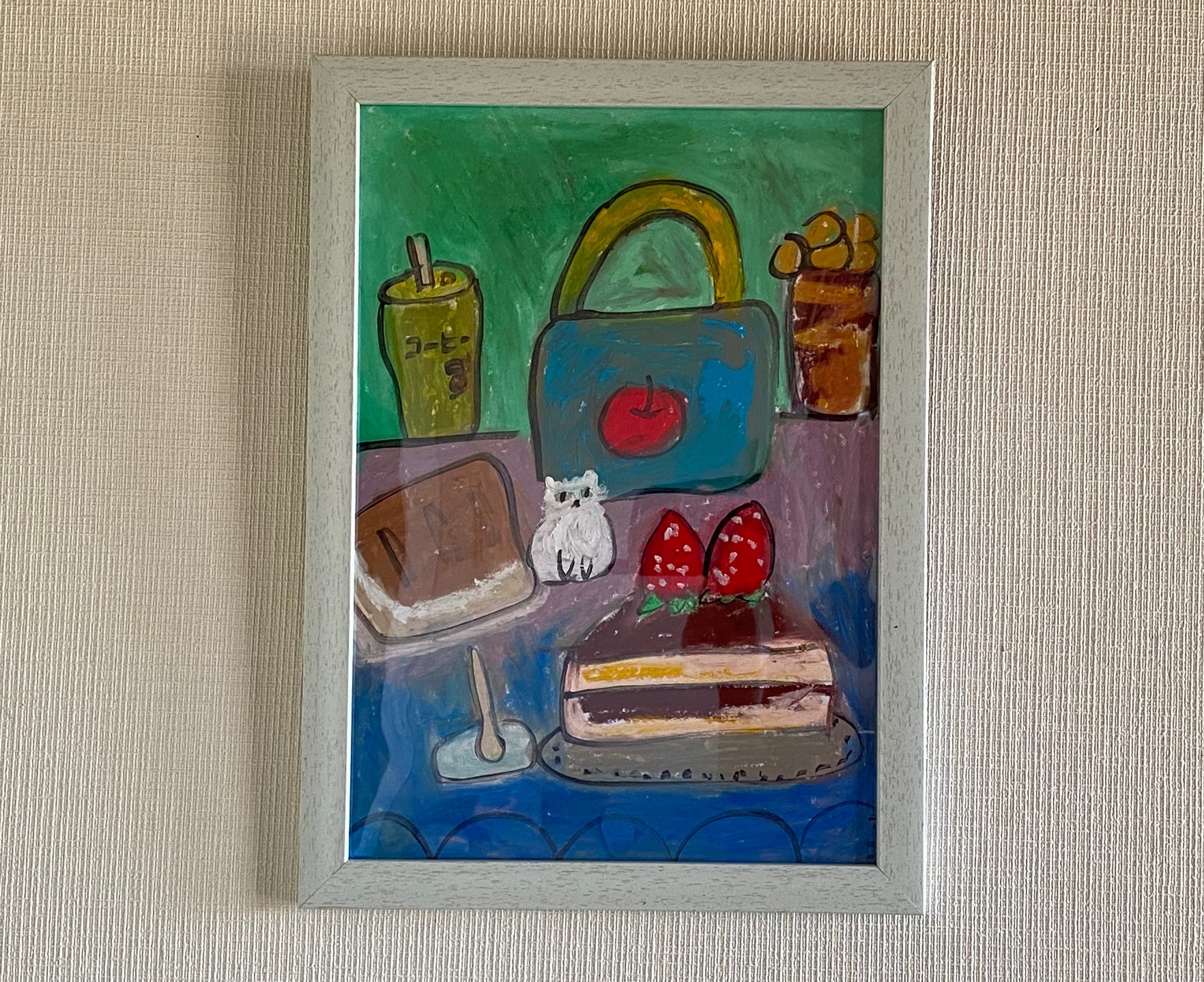 絵画。壁掛け原画【猫ちゃんを連れて午後のコーヒーを飲みに出かける】01 絵画。壁掛け原画【猫ちゃんを連れて午後のコーヒーを飲みに