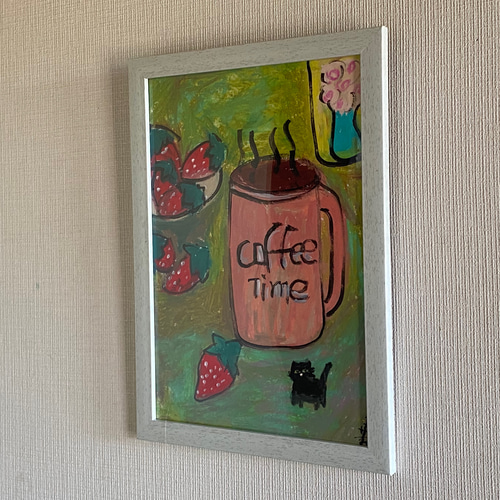 絵画。壁掛け原画【猫ちゃんを連れて午後のコーヒーを飲みに出かける】01 絵画。壁掛け原画【猫ちゃんを連れて午後のコーヒーを飲みに