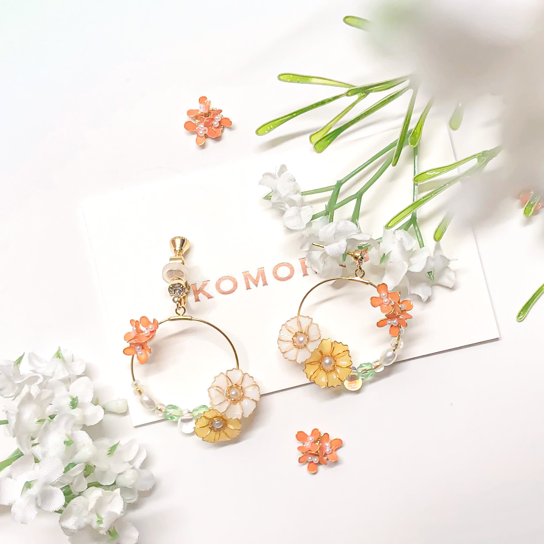 〜 コスモス & 金木犀 〜 秋華 新作 イヤリング ピアス 秋色　ディップジュエリー　ディップアート