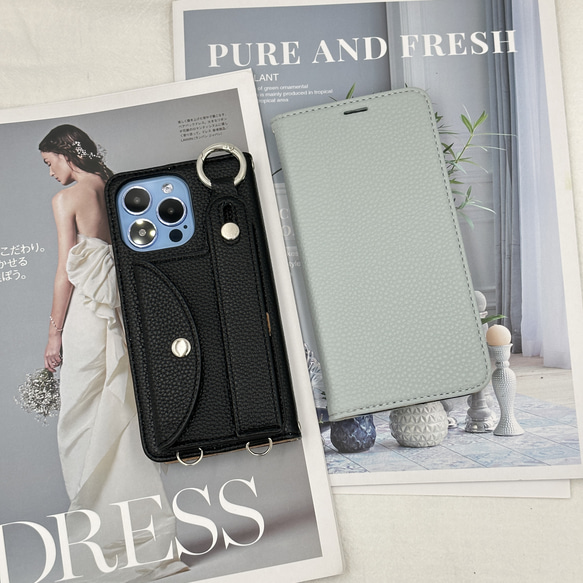 ①ショルダーOK【オーダー専用スマホケース】手帳ケース(留部分:生地