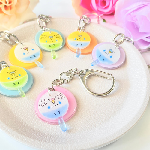 組み合わせ選べる！まんまる小鳥のキーホルダー ￤ セキセイインコ