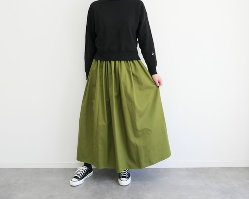チノギャザースカート グリンティー ロングスカート（マキシ丈） make  