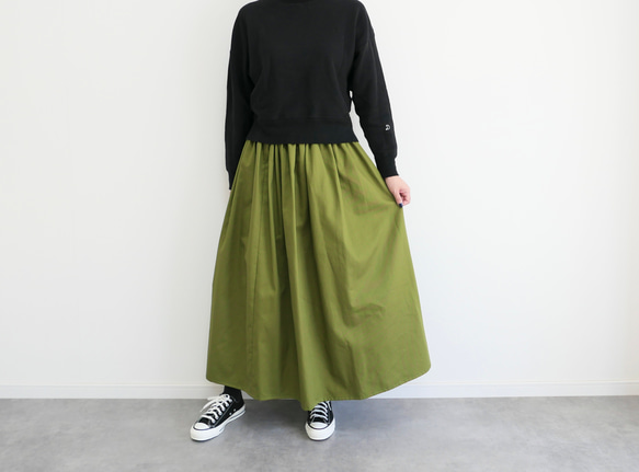 チノギャザースカート　グリンティー 1枚目の画像