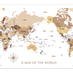 【お風呂対応タイプ】寄木風木目調のおしゃれな世界地図ポスター B3サイズ 2枚目の画像