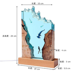 海洋禮物/環氧樹脂夜燈/潛水員与锤头鯊海底微景觀 第8張的照片