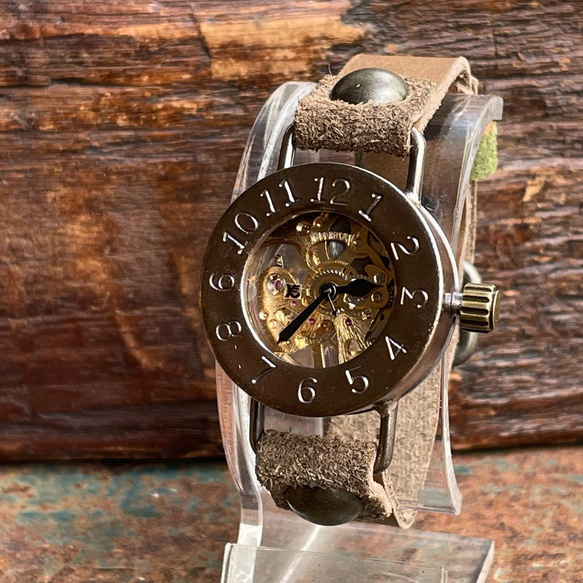 ◆真鍮製　手巻式手作り腕時計◆RBM-4010 2枚目の画像
