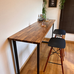 アカシアのカウンターテーブル ロ型アイアン脚 ハイタイプ 1800×500×883mm 板厚30mm 1枚目の画像