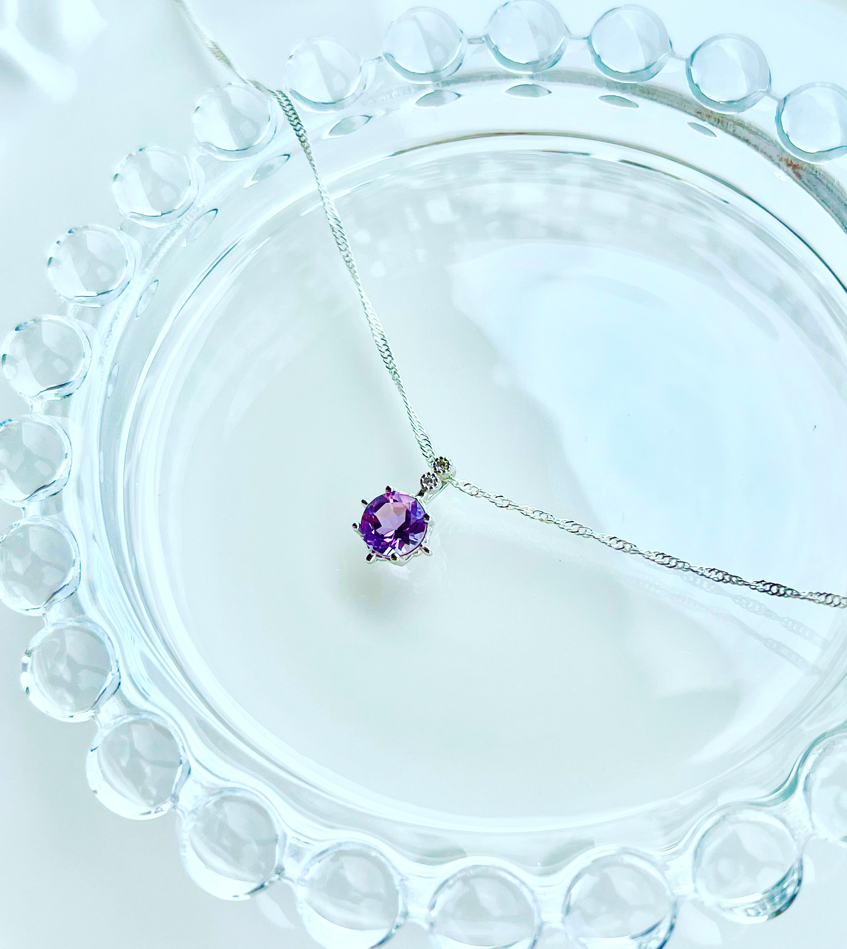 silver925 ライトアメジスト˚✧₊⁎czレースネックレス【天然石Mサイズ】