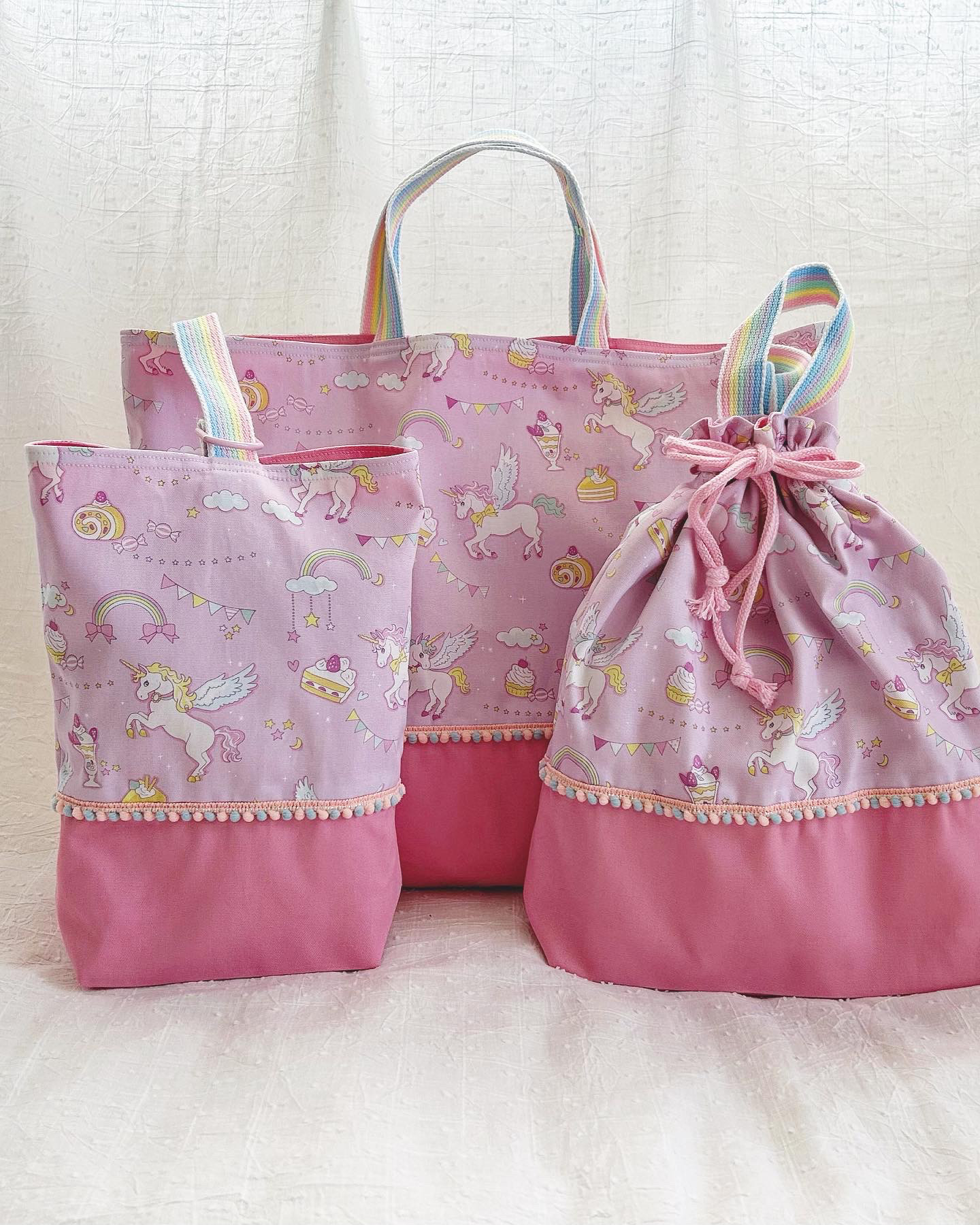 再販4‼︎入園入学2026☆虹のユニコーン3点セット☆とってもピンク（受注制作）