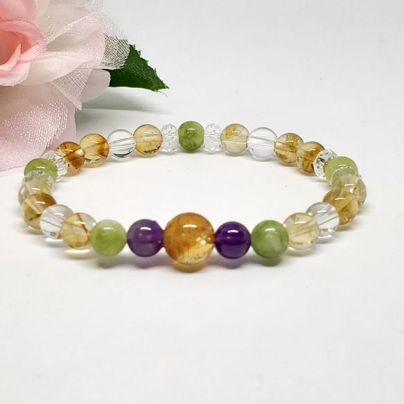 シトリン×ペリドット　ブレスレット 天然石＊シトリン&ペリドット&アメジスト＊ブレスレット＊お守り