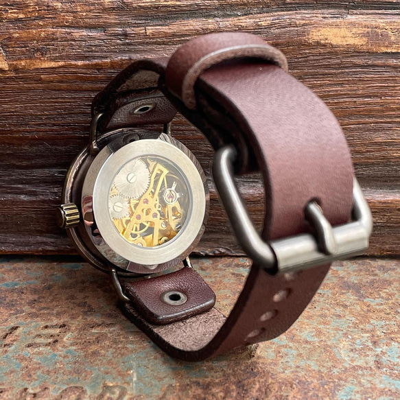 『漢字』◆真鍮製　手巻式手作り腕時計◆ LBM-2058-K 3枚目の画像