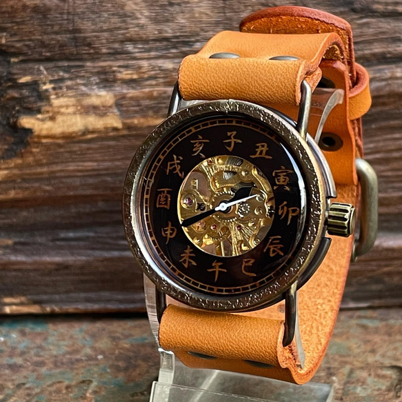 『漢字』◆真鍮製　手巻式手作り腕時計◆ LBM-2056-K 2枚目の画像