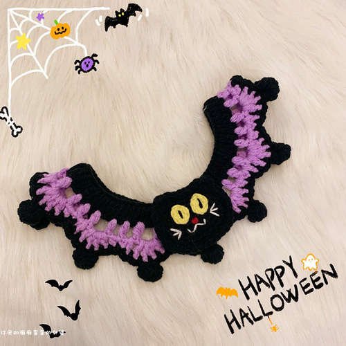 ハロウィン(ブラック)わんちゃん猫ちゃん用襟つき首輪 ペット用コスチューム 犬 猫 コスプレ ハロウィーン 首輪 ワン